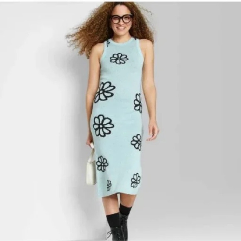 Blue floral midi sweater dress